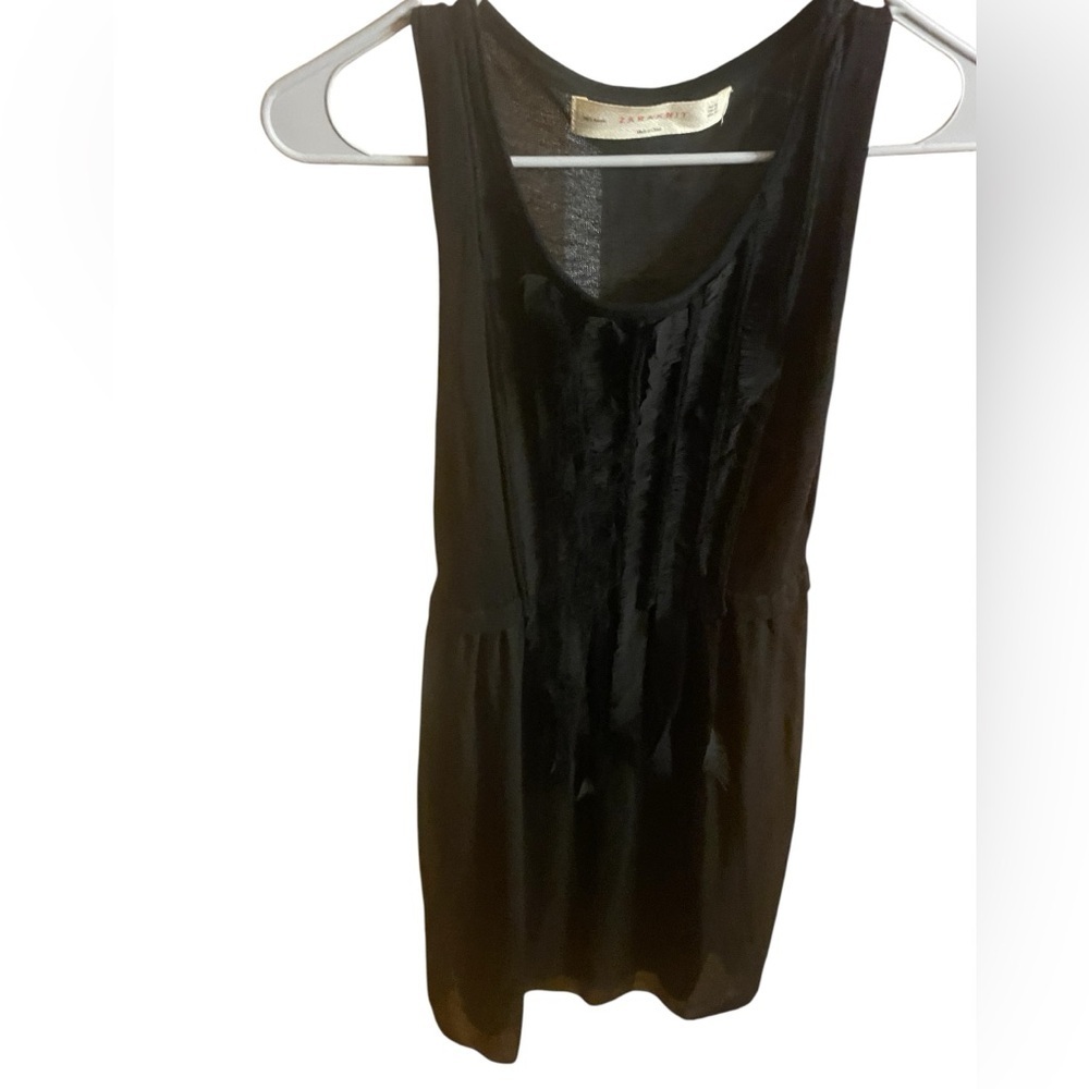 Zara Knit Black Ruffle Midi Dress Size Medium Whimsygoth Romantic Grunge - Picture 2 of 9